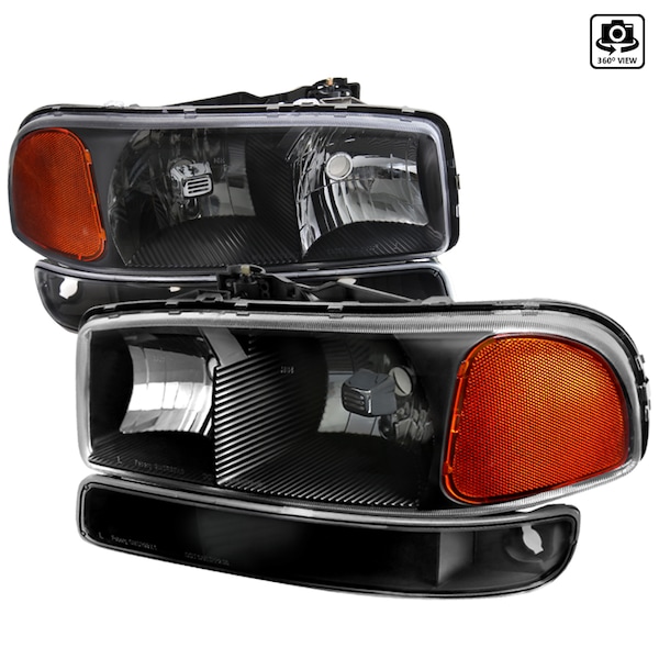 Spec-D Tuning 99-06 GMC Sierra Black Euro Headlights With Bumper Lights 2LBLH-GMC99JM-RS - main